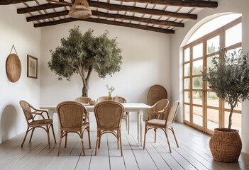 Fototapeta premium Rustic Mediterranean Dining Room with Olive Trees