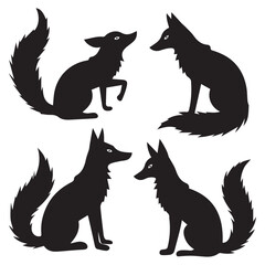 black silhouettes of cats on white background