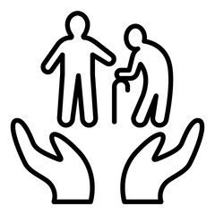 Image icon for employee benefits. Nursing care is supported. There is a person who uses a cane and someone to help him.