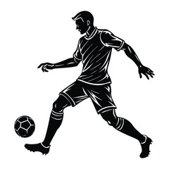 Naklejka premium Black and White Illustration of a Soccer Player Dribbling a Ball