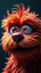 Obraz premium Close-up of shaggy monster's face with burning red irises, eerie glow, satanic, closeup