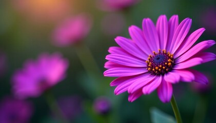 Fototapeta premium Beautiful african daisy flower blooming in vivid purple, blooming, colorful, blossom