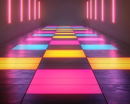 Neon Runway for Colorful Floor, Abstract Path.