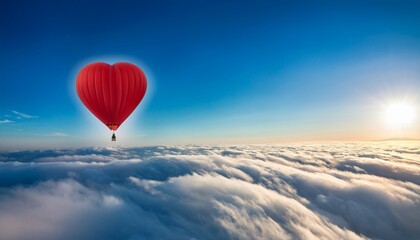 Fototapeta premium red heart shaped hot air balloon soaring above clouds