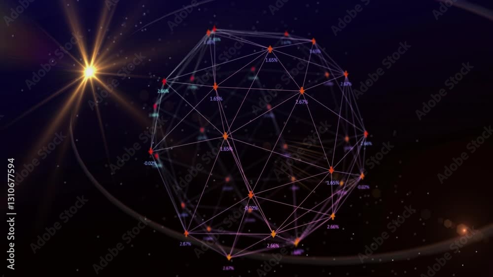 Poster animation of glowing nodes in geometric network structure with cosmic background