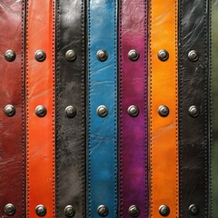 Colorful leather straps with metal rivets.