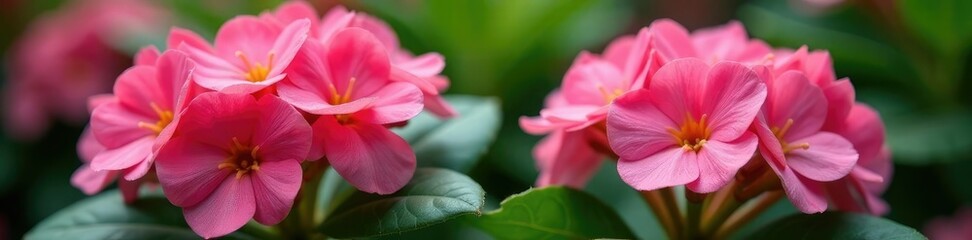 Obraz premium Large pink kalanchoe flower with green leaves, pink, botanical, flowering