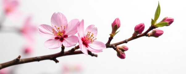Fototapeta premium Single branch of a flowering tree isolated on white, flowering tree, flower