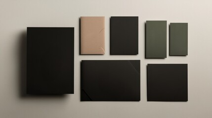 Collection of Black and Brown Books Displayed on a Bright White Wall