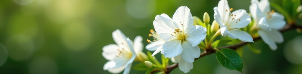 Obraz premium Detail of white azalea blooms on a woody shrub stem, plant stems, azalea