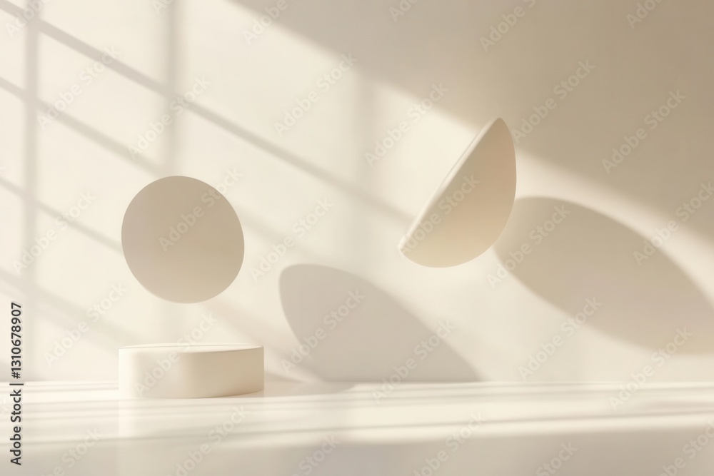 Aufkleber Floating 3D shapes create an elegant balance of form and shadow in a futuristic minimalist setting