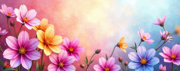 Colorful watercolor blooms on a bright gradient background, gradient, paint, background