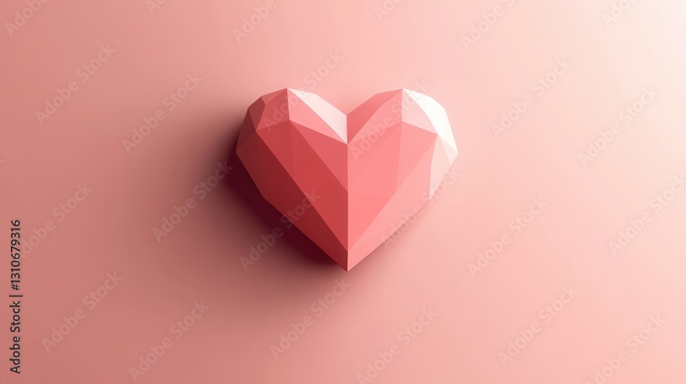 Aufkleber minimalist heart icon in warm pink tones with soft shadows showcasing flat design aesthetics