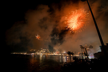 fireworks at the ocean at night 