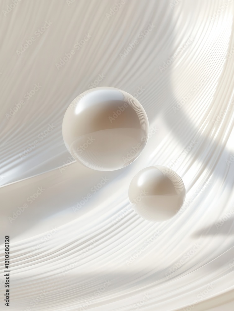 Fototapete floating minimalist 3d shapes with elegant light reflections on soft white background showcasing a f