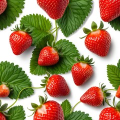 Fresh Strawberries with Green Leaves Seamless Pattern