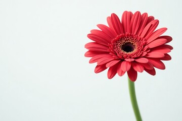 Close-up of gerbera with elegant long green stem against white background, gerbera, spring, isolate