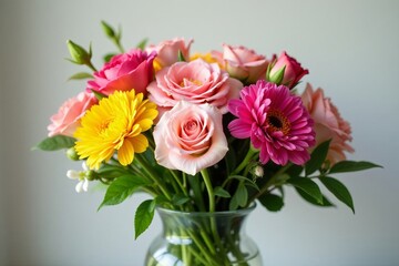 Bouquet of various types of flowers in a vase, vibrant, flora, colorful