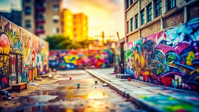 Fototapeta Minimalist Graffiti Doodle Art Watercolor Background - Tilt-Shift Photography