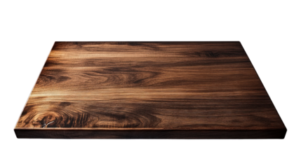Brown wooden cutting board isolated on a white background, ideal for kitchen and food preparation photography.