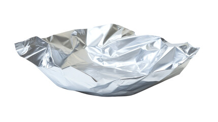 Obraz premium Crinkled aluminum foil bowl on a white isolated background.
