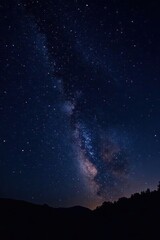 Dark sky with twinkling stars against a deep black background, dark blue, universe