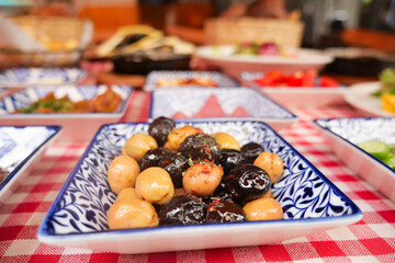 Colorful assortment of olives and appetizers on a festive table