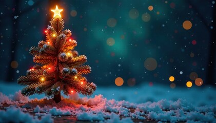 Decorated Christmas tree with snowflakes and lights, winter, christmas, tree