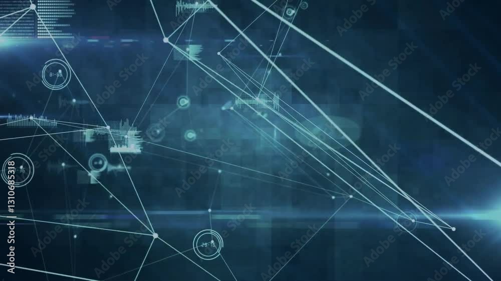 Poster digital interface background with network connections and data processing animation