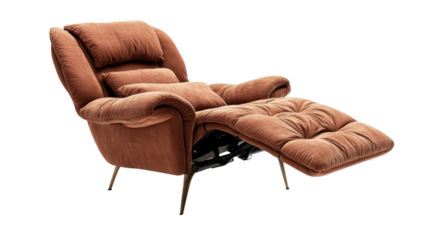 Cozy brown recliner chair, perfect for relaxation and comfort in any living space, on white isolated background.
