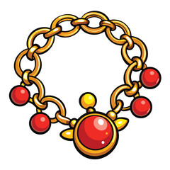 Draw a minimalist vector illustration of a charm bracelet, showcasing individual charms linked together.  Focus on clean lines and simple shapes.