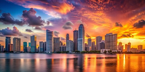 Obraz premium Minimalist Miami Sunset Skyline: Florida's Urban Beauty at Dusk