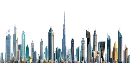 Naklejka premium A stunning skyline featuring modern skyscrapers against a clear sky.