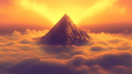 Sunrise peak above clouds, fiery sky, digital art, website banner