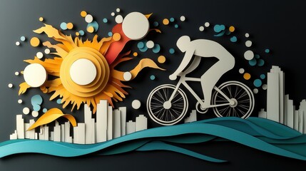 Man Riding Bicycle in Urban Environment Surrounded by Cityscape Views