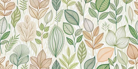 Minimalist Organic Plant Line Drawing Texture Repeat Pattern Background