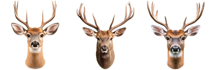 Three deer heads with antlers. Wildlife concept.