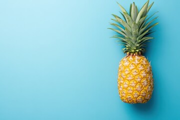 Vibrant Pineapple on a Blue Background: A Lively and Fresh Tropical Fruit Perfect for Summer Decor and Culinary Uses