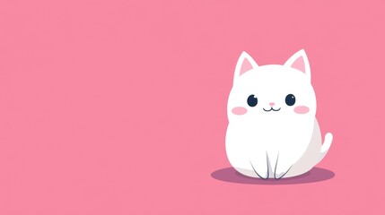 Fototapeta premium A Cute White Cat Sitting on a Pink Colored Background
