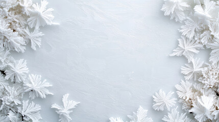 Obraz premium Frost flowers create stunning winter frame on soft white background