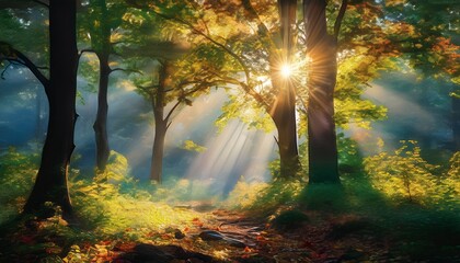 Fototapeta premium 木漏れ日の水彩イラスト素材（水彩画、自然の風景）