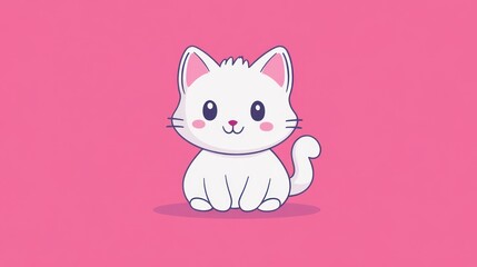 Fototapeta premium A cute cartoon cat sitting on a pink plain background