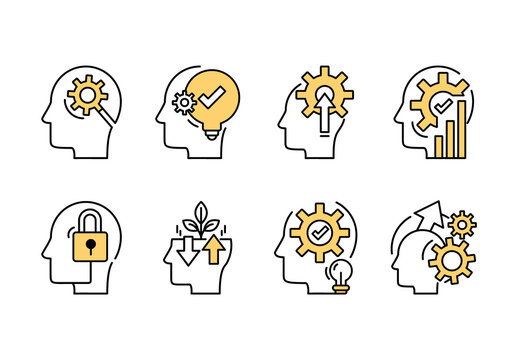 Black and Yellow Fixed Mindset Icons Set
