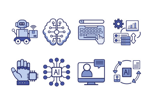 Blue and White Technology Icons Set