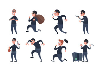 Colorful Bank Robber Illustration Set