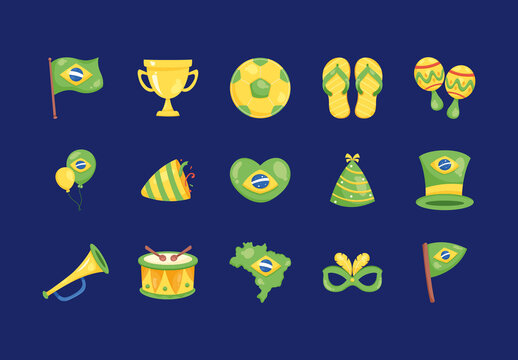 Colorful Brazil Day Celebration Design Set