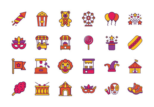 Colorful Carnival Icons Set