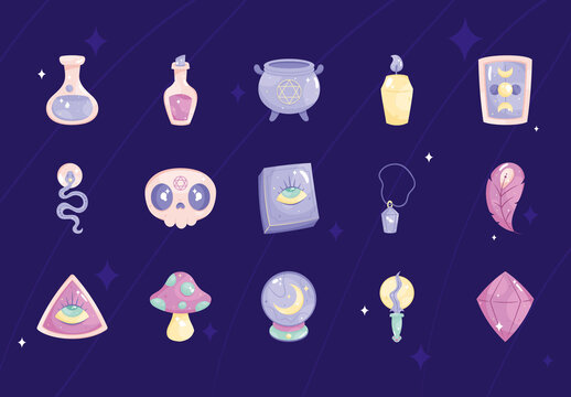 Purple and Pink Esoteric Magic Illustration Set