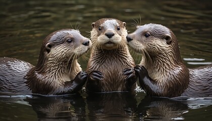 Three Otters in the Water