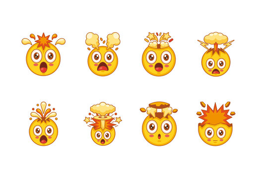 Yellow and Orange Exploding Head Emoji Icons Set